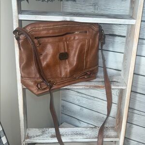 Born Concept BOC Brown Leather Messenger crossbody